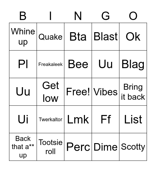 Twerk Bingo Card