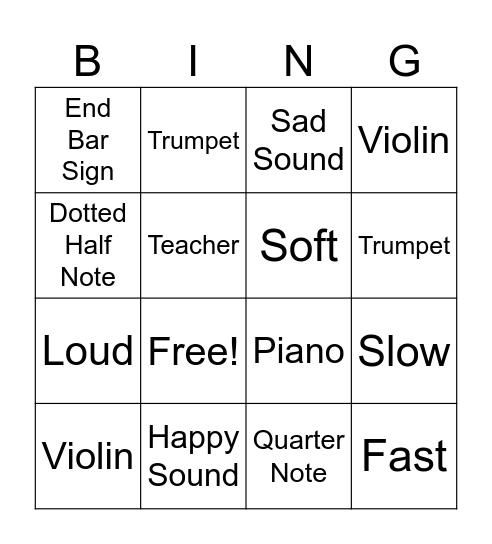 Musical Bingo Card