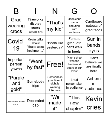 Sabino Graduation Bingo Card