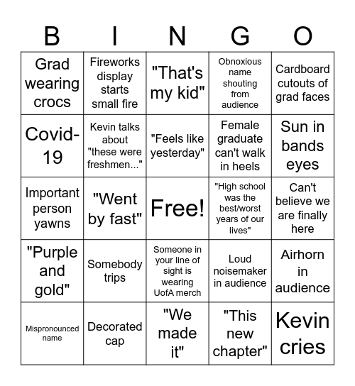 Sabino Graduation Bingo Card