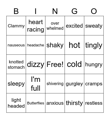 My Gut says...... Bingo Card