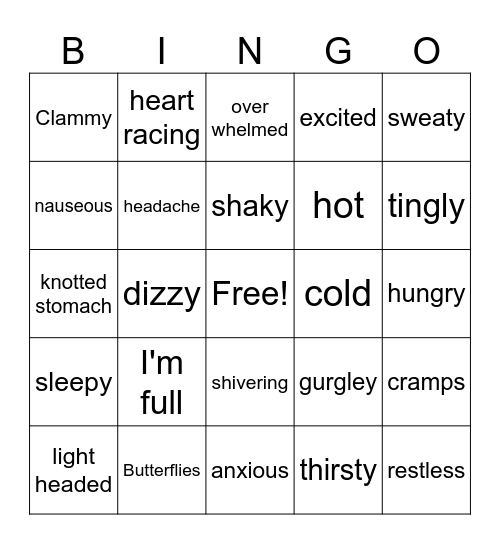 My Gut says...... Bingo Card