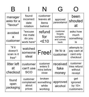 retail worker bingo Card