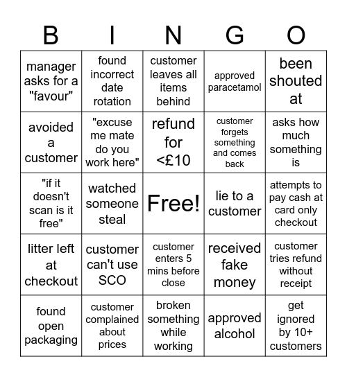retail worker bingo Card