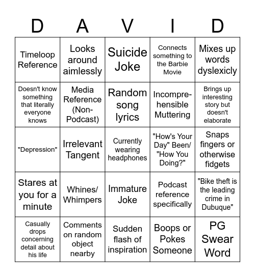 David Bingo Card