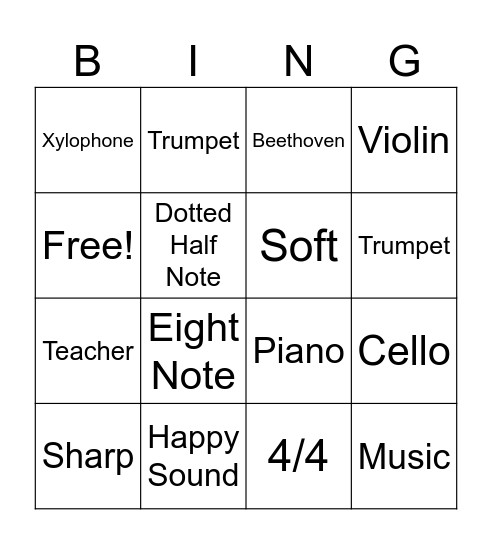Musical Bingo Card