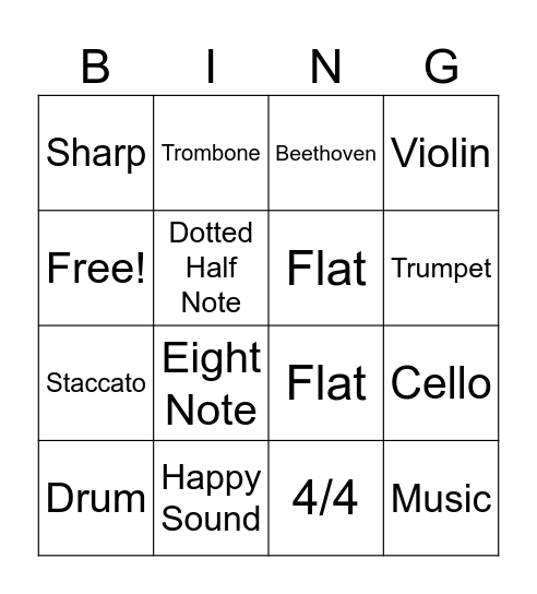 Musical Bingo Card