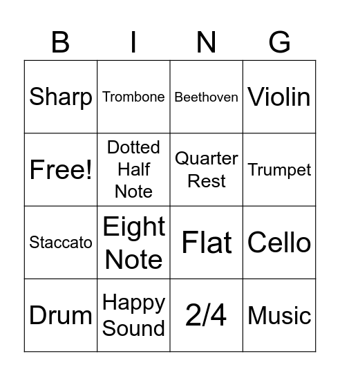 Musical Bingo Card