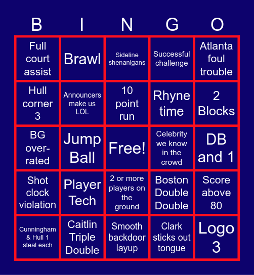 Fever v. Dream 5-20-2025 Bingo Card