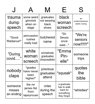 Graduation Bingo Card