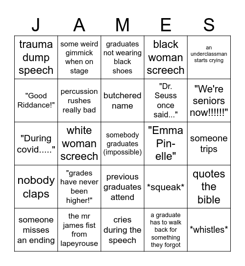 Graduation Bingo Card