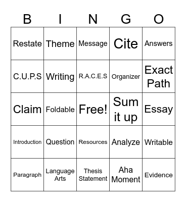 ELA Bingo Card