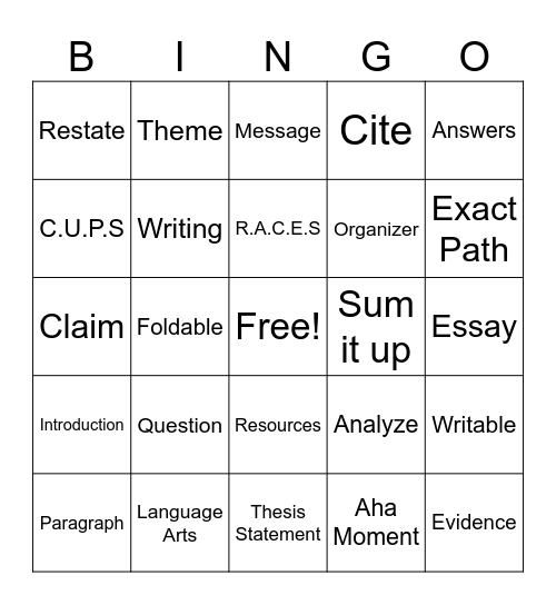 ELA Bingo Card