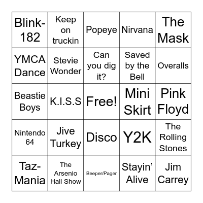 70s vs 90s Bingo Card