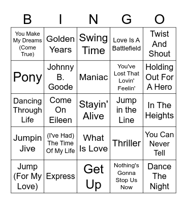 Dance Scenes/Movies Bingo Card