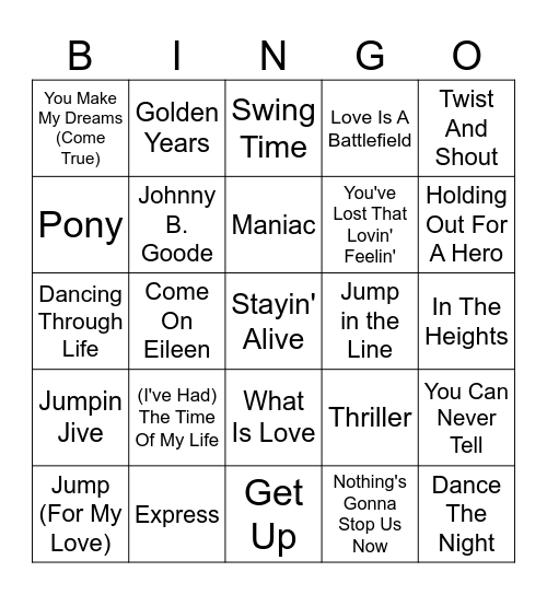 Dance Scenes/Movies Bingo Card