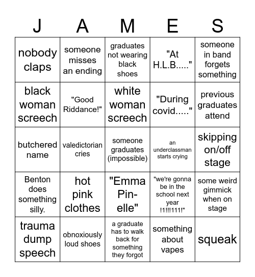 Graduation Bingo Card