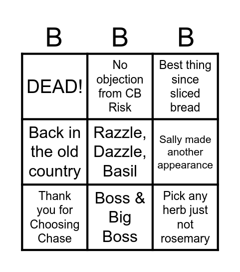Basil Bingo Card