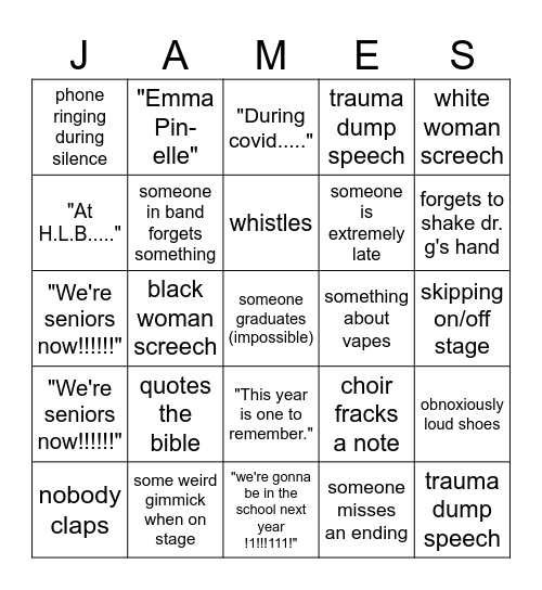 Graduation Bingo Card