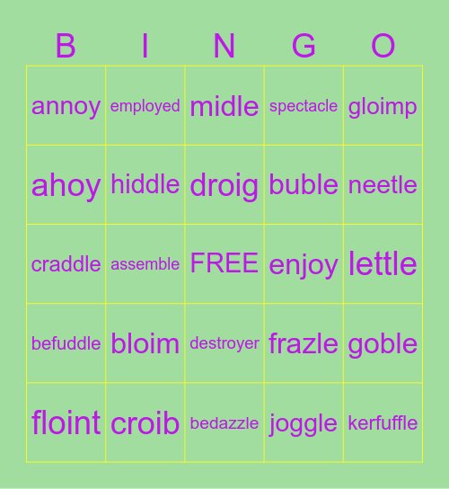 oy/oi & -le Bingo Card