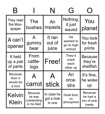 Dad Joke Bingo Card