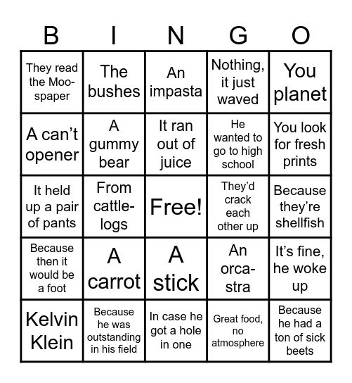 Dad Joke Bingo Card