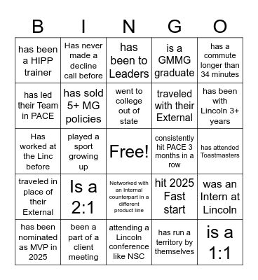 MG Bingo Board Bingo Card