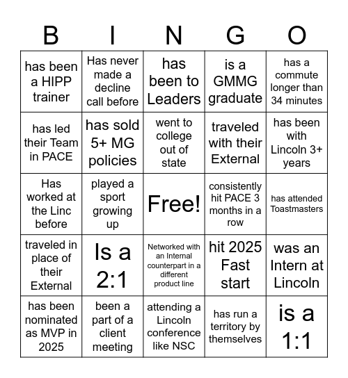 MG Bingo Board Bingo Card