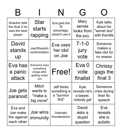 SURVIVOR 48 FINALE Bingo Card