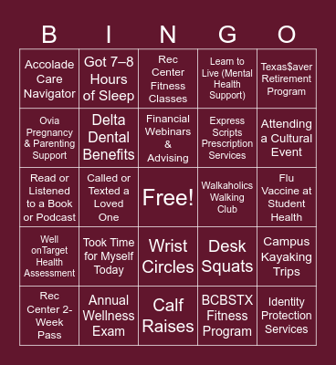 HealthyU Bingo Card