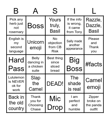 Basil Bingo Card