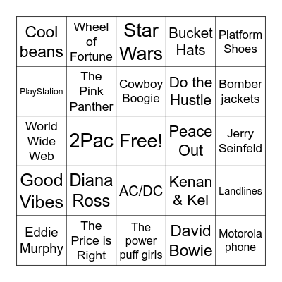 70s vs 90s Bingo Card
