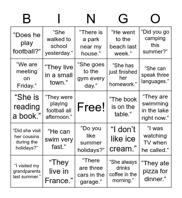 “Grammar Bingo” Bingo Card