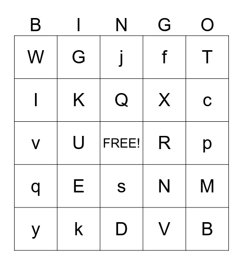 CAPITALS AND LOWERCASE LETTER BINGO Card