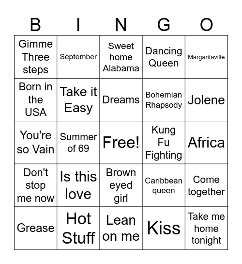 Music BINGO Card