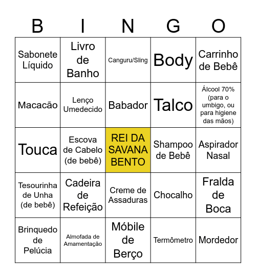 SAFARI  DO  BENTO Bingo Card