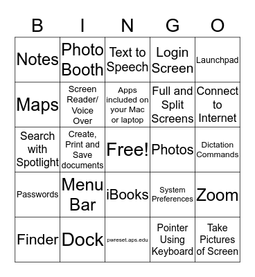 Mac Basics Bingo Card