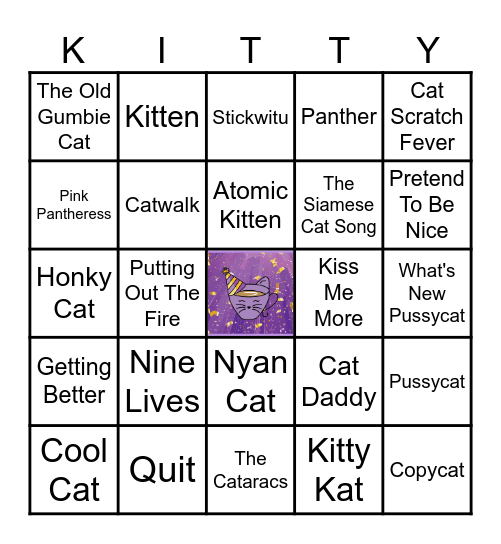Meows, Music, and Mocktails Bingo Card