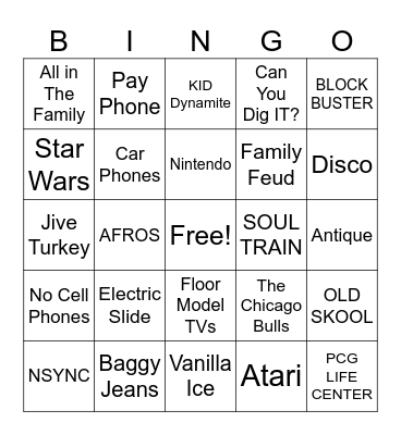 The PCG Decades Ball              70S VS 90S Bingo Card