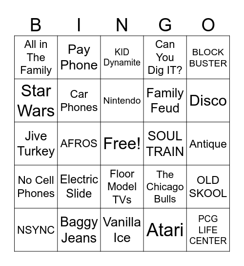 The PCG Decades Ball              70S VS 90S Bingo Card