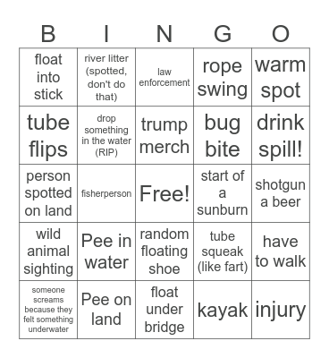 Float Trip Bingo! Bingo Card