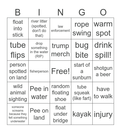 Float Trip Bingo! Bingo Card