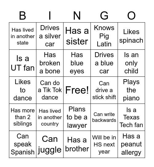 JT's Graduation Party Bingo Card