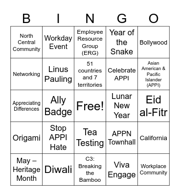 APPN BINGO Heritage Month Bingo Card