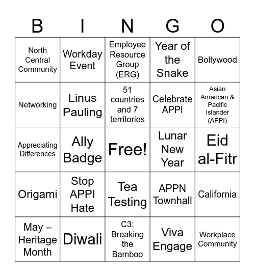 APPN BINGO Heritage Month Bingo Card