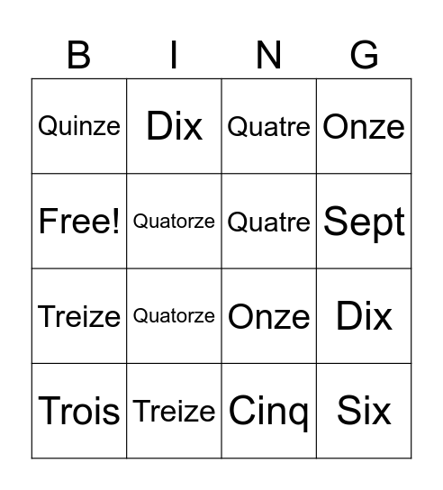 Les numéros! Bingo Card