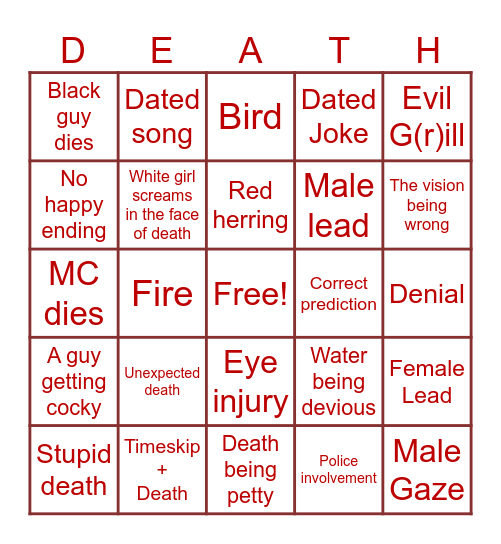 Final Destination Bingo Card