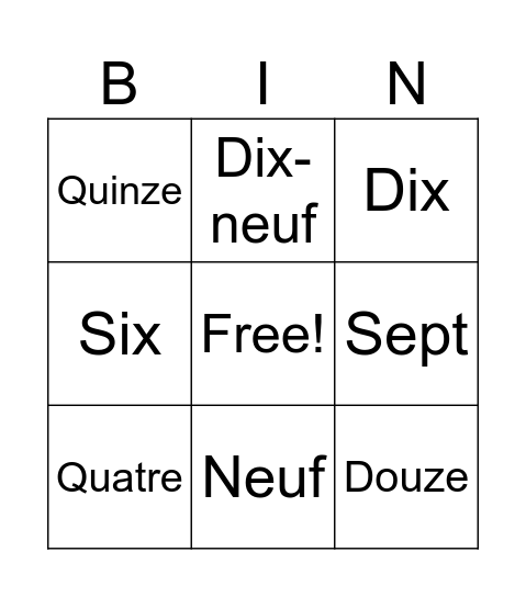 Les numéros! Bingo Card