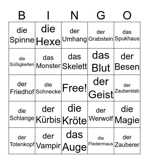 Halloween Bingo Card