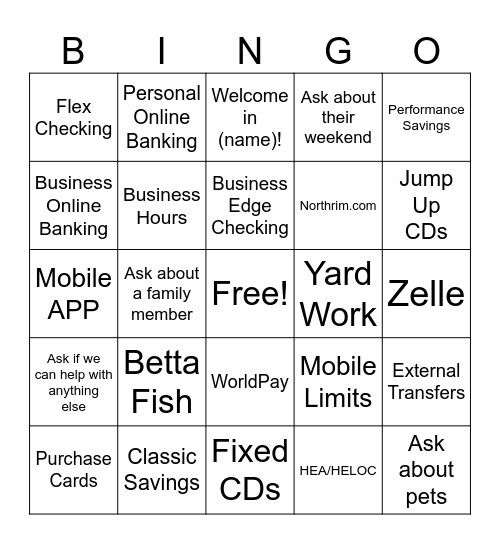 Superior Customer 1st Service Bingo Card